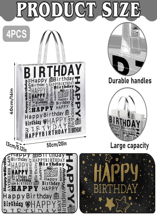 PerKoop 4 Pcs Extra Large Happy Birthday Gift Bags 20 x 16 Inch Jumbo White Black and Gold Gift Reusable Non Woven Birthday Party for Men Women Party Supplies - Image 2